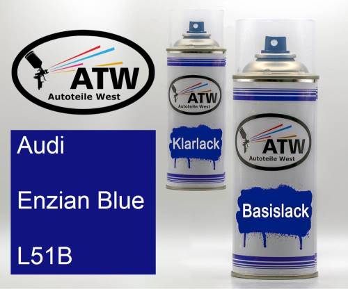 Audi, Enzian Blue, L51B: 400ml Sprühdose + 400ml Klarlack - Set, von ATW Autoteile West.